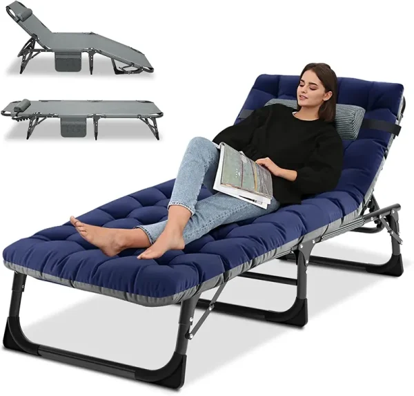 Slsy Folding Sleeping Cots Bed with 2 Sided Mattress & Pillow, Folding Camping Cot, Adjustable 4 - Position Folding Lounge Chair
