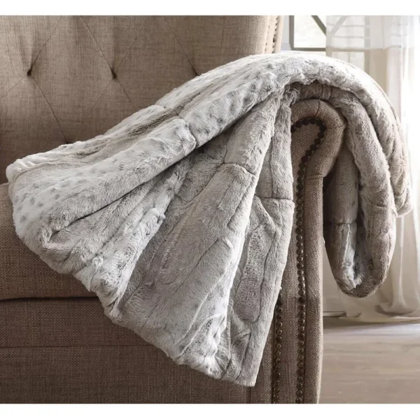 Snow Leopard Fur Filled Throw by Christian Siriano Neutral
