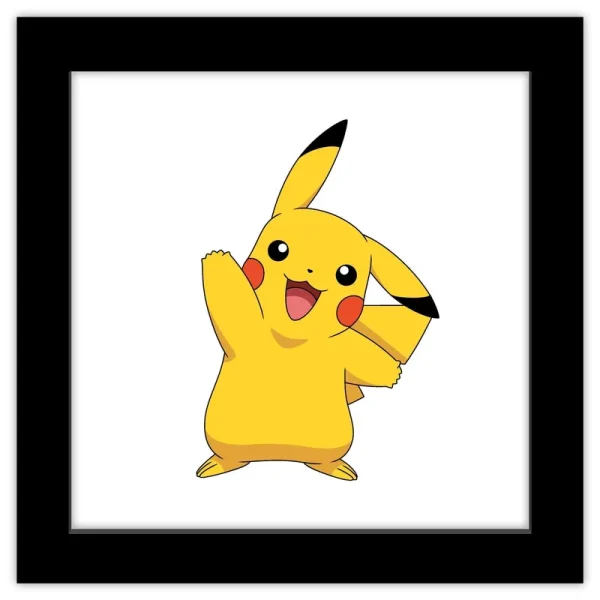 Trends International Gallery Pops Pokemon - Pikachu Waving Pose Wall Art, Black Framed Version, 12'' x 12''