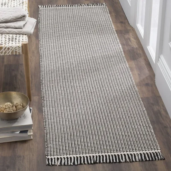 Jodi Geometric Handmade Flatweave Cotton Ivory/Black Area Rug Rug Size: Runner 2'3" x 8'