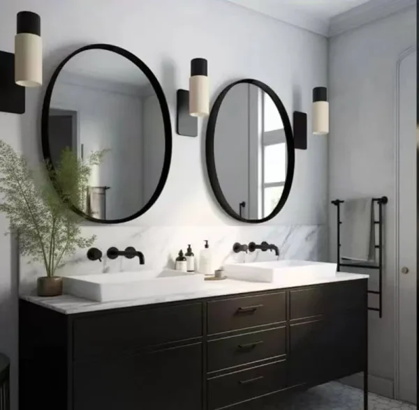 USHOWER 2-Pack Black Round Circle Bathroom Mirrors 24-Inch for Wall Decor with Metal Frame, Bathroom Vanity Mirror, Entryway Mirror