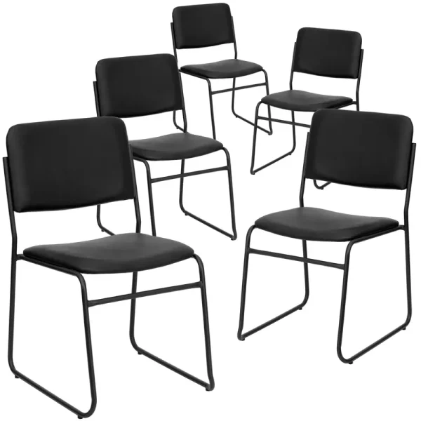 Flash Furniture Hercules Series Adult High - Density Vinyl Sled Base Stack Chairs, Set of 5, Black