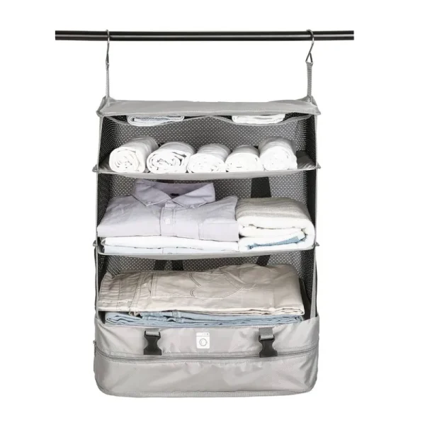 S3 The Brand Stow and Go Suitcase and Travel Luggage Organizer. A Portable Hanging Closet for Easy Garment Packing and Clothes Shelves Organization S