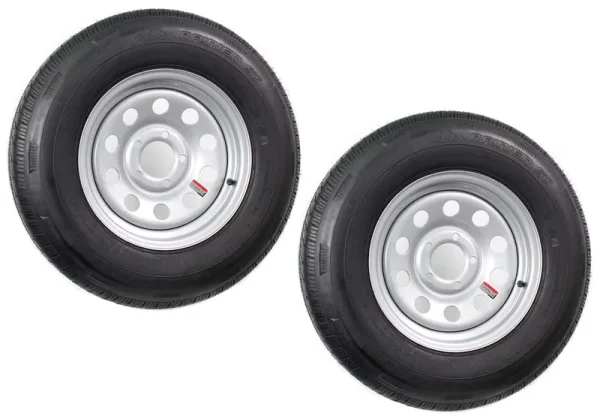 Ecustomrim 2 - Pk Radial Trailer Tire Rim ST205/75R14 Load C 5 Lug Silver Mod Wheel
