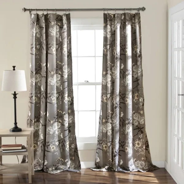 Lush Decor Botanical Garden Curtain Panel, Grey - 2 count