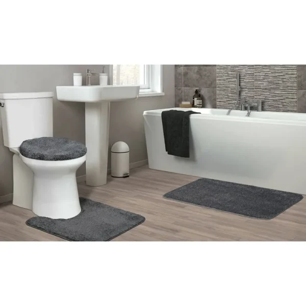 Garland Rug Gramercy 3 Piece Washable Bathroom Rug Set Cinder Gray