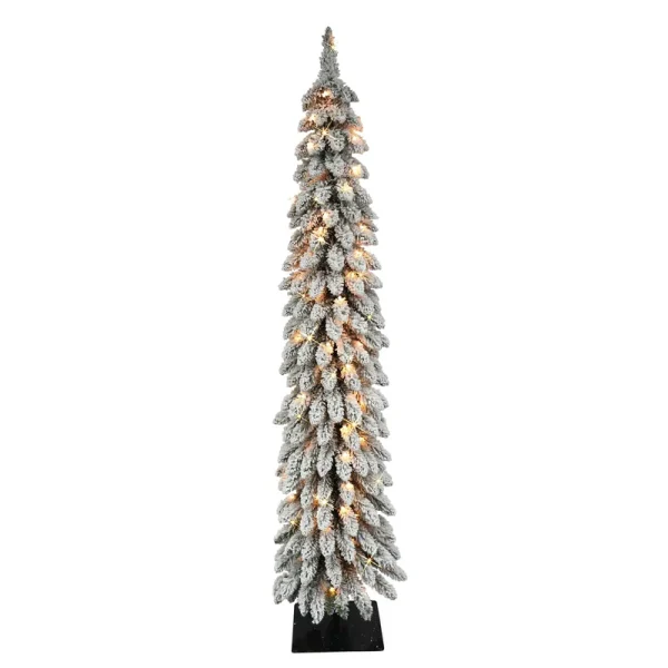Puleo International 6 ft. Pre-Lit Flocked Alpine Pencil Artificial Christmas Tree