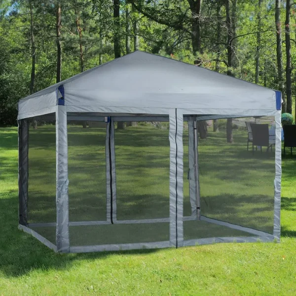 Iron Pop-Up Canopy with Removable Mesh Sidewalls and Roller Bag Aoodor Roof Color: Gray, Size: 12 ft. W x 12 ft. D