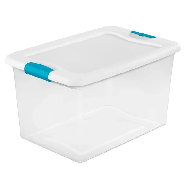 Sterilite Plastic Latching Lid Storage Container, Clear, 64 Quart