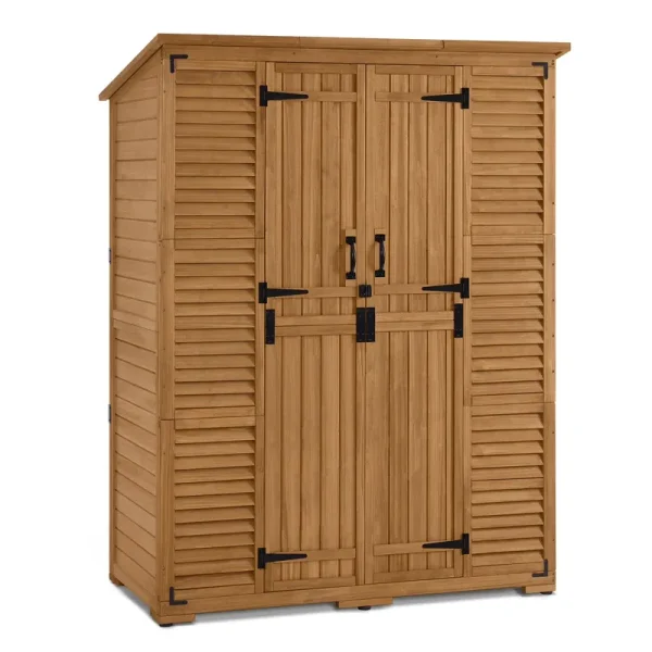 Mcombo Large Outdoor Storage Shed with 6 Shelves, Outside Tool Wooden Storage Cabinet, 1738