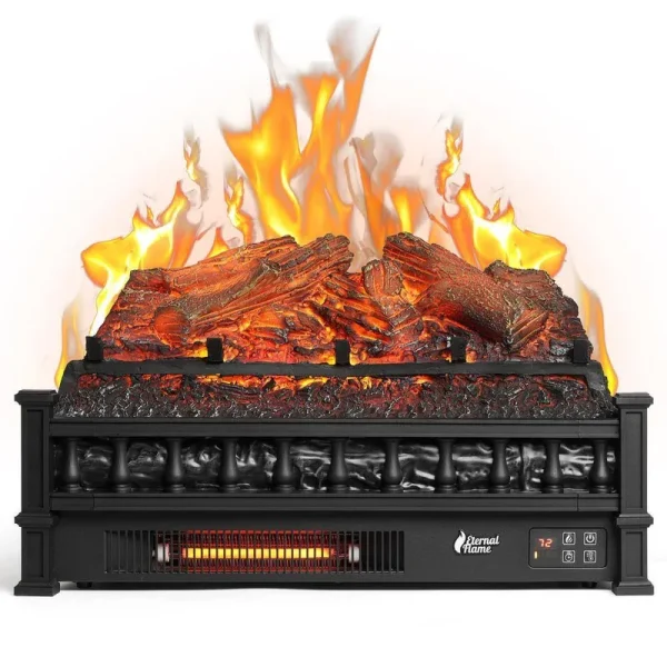 TURBRO Eternal Flame Infrared Electric Fireplace Logs, 23 in. Fireplace Insert Log Heater, Realistic Lemonwood Ember Bed, Black