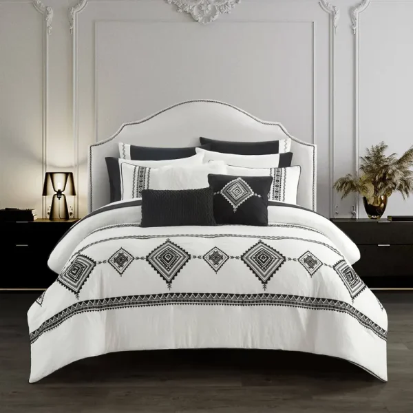Better Homes & Gardens Summit 12 Piece Bedding Set, Queen, Black and White Pattern, Polyester