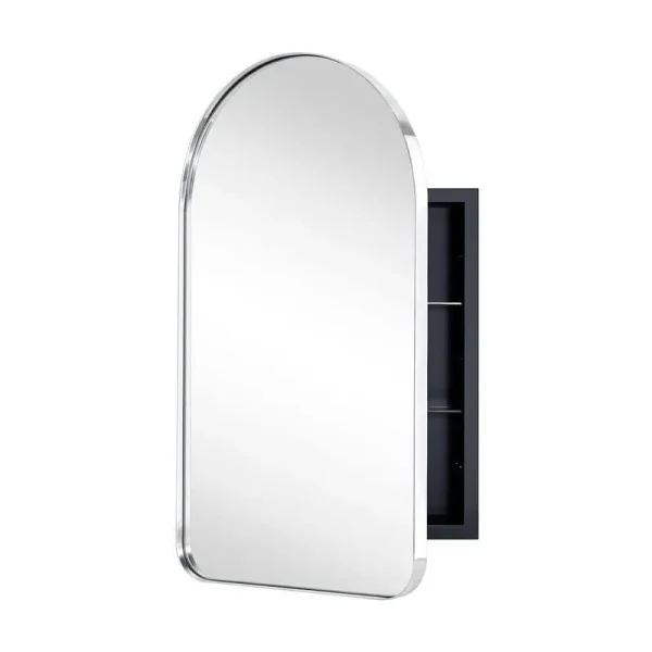 Aristes 16 in. W x 28.3 in. H Arched Metal Framed Recessed Medicine Cabinet with Mirror for Bathroom in Chrome
