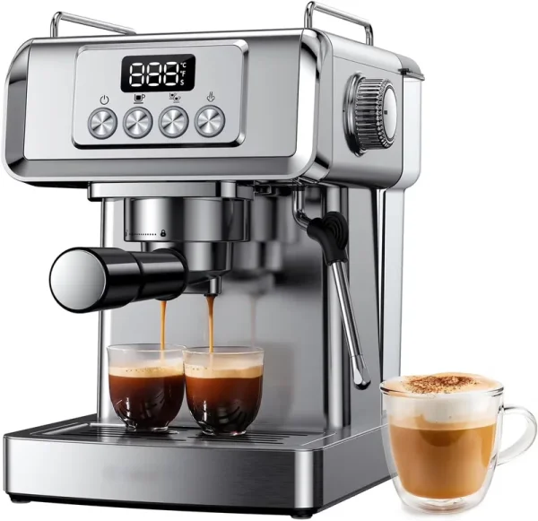 GDOR 1350W Espresso Machine 20 Bar with Milk Frother Steam Wand, Professional Manual Latte & Cappuccino Maker for Home, 60 oz Water Tank, Temperature Display, Stainless Steel