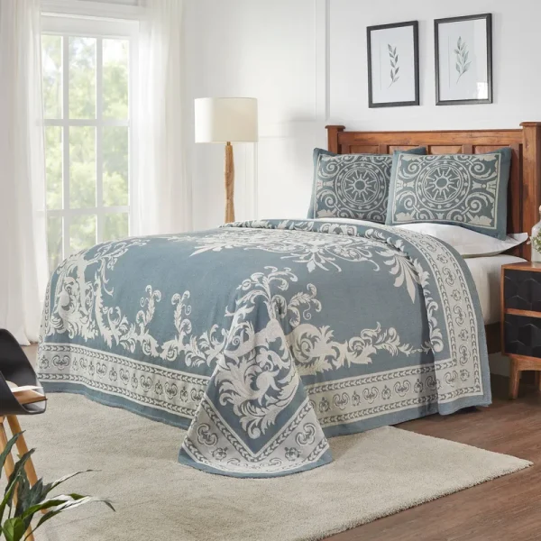 Cotton Blend Oversized Vintage Medallion Bedspread Set by Superior - Cerulean Blue - King