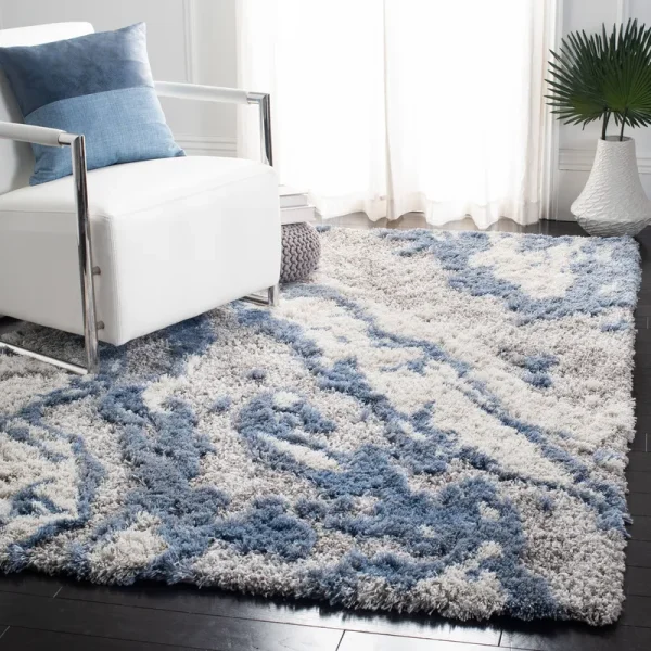 Safavieh Horizon Shag Collection HZN890G Grey / Blue Rug - 6' x 9'