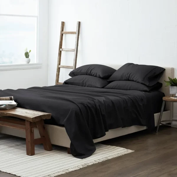 Soft Essentials Premium Double Brushed 6 Piece Sheet Set (Queen - Black)
