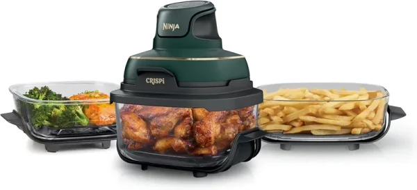 Ninja Crispi 5 - in - 1 Portable Glass Air Fryer Cooking System FN103BF, British Racing Green with Soft Gold Trim, 1500W, New