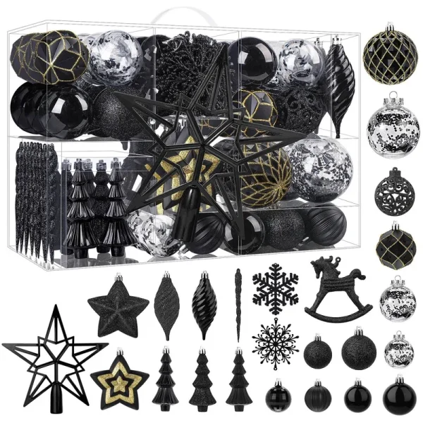 Shareconn 100pcs Christmas Balls Ornaments Set, Shatterproof Plastic Decorative Baubles for Xmas Tree Decor Holiday Wedding Party Decoration, Black
