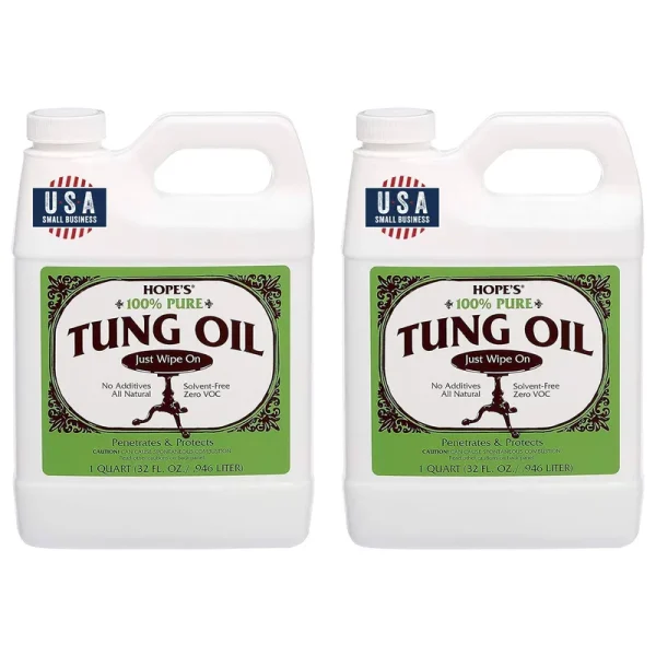Hope's 100% Pure Tung Oil Wood Finish for Furniture & Floors, All Natural Moisture Resistant Sealer, 32 Ounce Bottle, Two, 32 fl oz