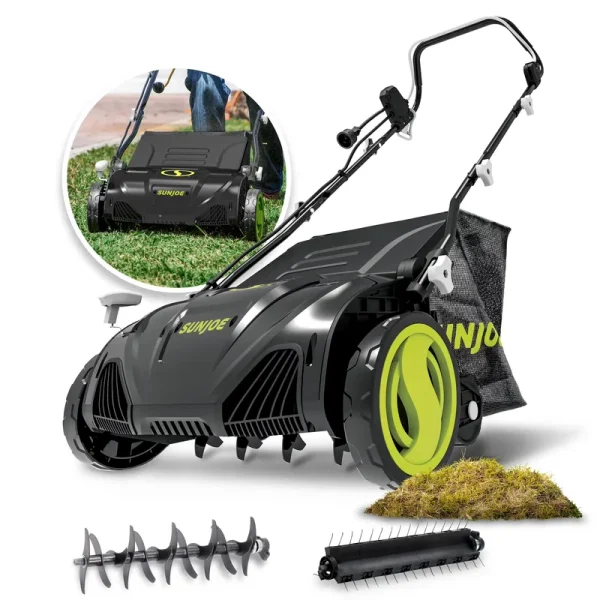 Sun Joe 15" Electric Lawn Dethatcher + Scarifier, 13 - Amp, Adjustable Height