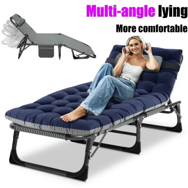 Docred 5-Fold Camping Cot for Adults & Kids, Adjustable 4 Fold Reclining Folding Lounge Chairs, 2-Sided Mattress with Pillow, Portable Intdoor Folding Sleeping Cots Bed