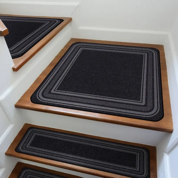 Beverly Rug Non Slip Bordered Stair Treads for Wooden Steps Indoor - Landing Mat, 32''x32'' - Black