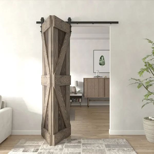 Coast Sequoia Embossing Bi-Fold Barn Door with Sliding Hardware Kit Coast Sequoia Size: 30" x 84", Finish: Kona Coffee/Smoky Gray
