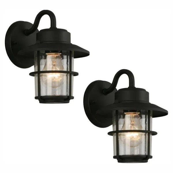 Hampton Bay 1-Light Black Outdoor Wall Lantern Sconce (2-Pack)