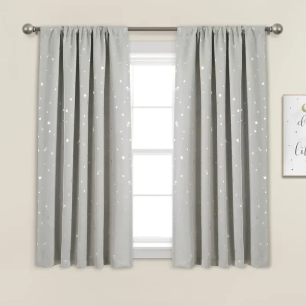 Lush Decor Star Blackout Window Curtain Panels Light Gray 52x63 Set