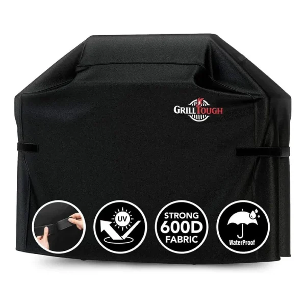 GrillTough Heavy Duty BBQ Grill Cover for Outdoor Grill, 58 inch ÿ Waterproof, Weather Resistant, UV & Fade Resistant with Adjustable Straps Gas