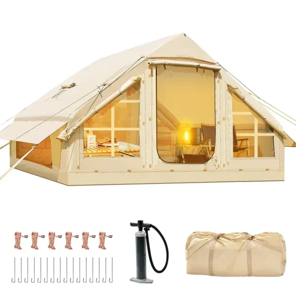 6 Person Inflatable Camping Tent with Pump. 10ft x7ft Glamping Family Tent Easy Setup 4 Season Waterproof Windproof Outdoor Blow Up Tent Luxury Oxford Cabin with Mesh Windows & Doors sgtnighsdesigns