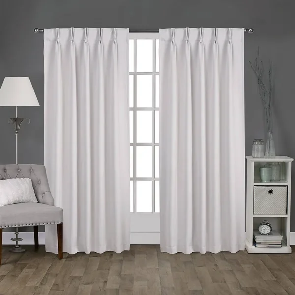 Exclusive Home Sateen Woven Blackout Pinch Pleat Top Curtain Panel Pair, 52x96, Vanilla, 2 Piece