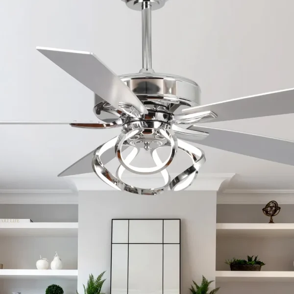 Parrot Uncle 52 - Inch Contemporary Chrome Ceiling Fan with Integrated LED Lights and Remote Control