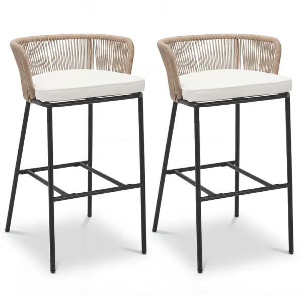 Tangkula Outdoor Bar Stools Set of 2/4 Bar Height Woven Rope Patio Chairs with Cushions and Backrests