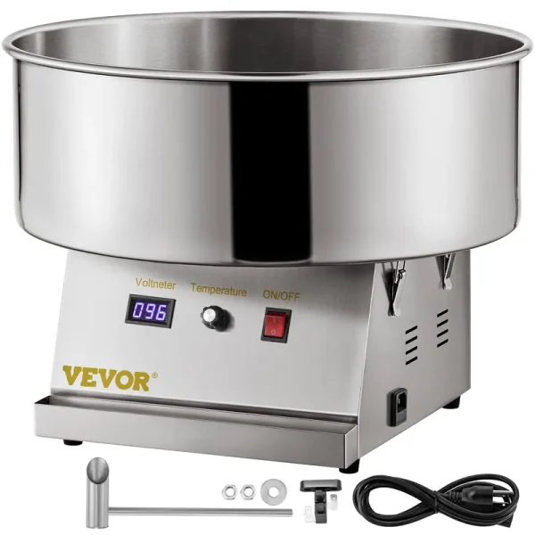 VEVOR Electric Cotton Candy Machine, 19.7-inch Cotton Candy Maker, 1050W Candy Floss Maker, Silver Commercial Cotton Candy Machine with Stainless