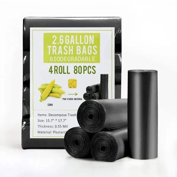 Jaoul Bathroom Trash Bags Black 2.6 Gal 80cts, Compostable Small Trash Bags Biodegradable Garbage Bags