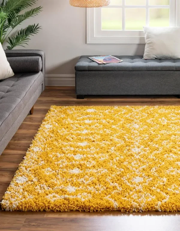 Moroccan Trellis Shag 6 ft Square Yellow Abstract, Geometric Area Rug