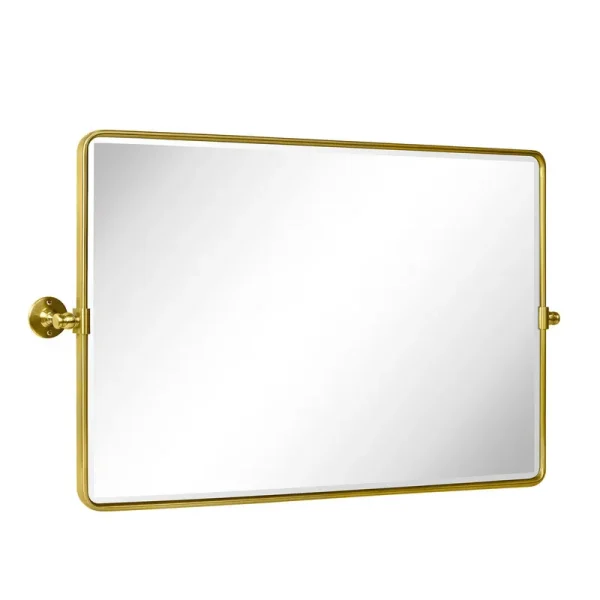 Lutalo Horizontal Beveled Bathroom / Vanity Mirror Mercer41 Finish: Brushed Gold, Size: 24" x 38"