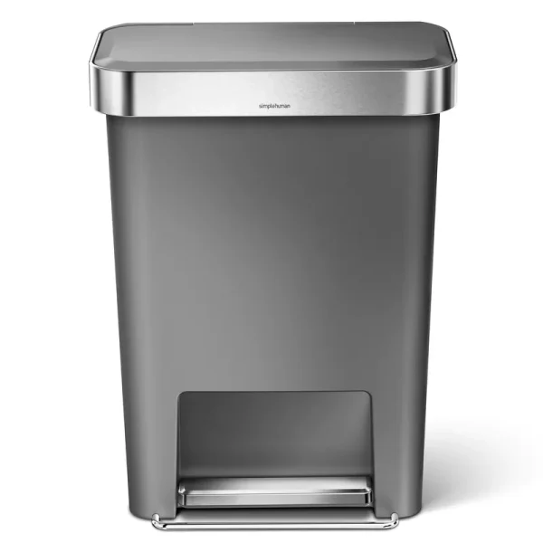 simplehuman 45 Litre Rectangular Step Trash Can Grey Plastic