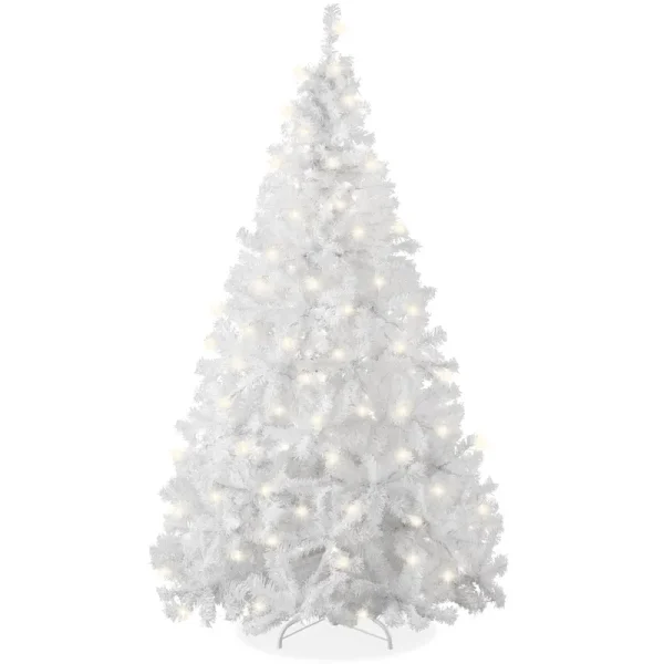 Best Choice Products 6ft Pre-Lit Premium Hinged Artificial White Christmas Pine Tree w/ 250 Lights, Stand, 1,000 Tips