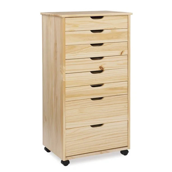 Linon Home Decor Products Corinne Eight Drawer Storage, Natural Rolling Cart