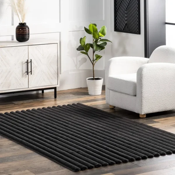 nuLOOM Kai Stripe Faux Rabbit Machine Washable Area Rug Gray 8x10