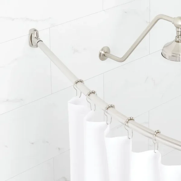 Signature Hardware Curved Solid Brass Shower Curtain Rod Brushed Nickel