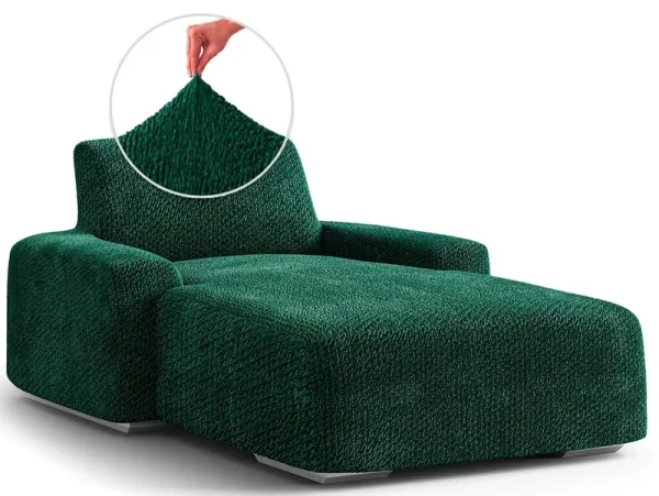PAULATO by GA.I.CO. Stretch Arm Chaise Lounge Sofa Cover - Solid Forest Green, Brown