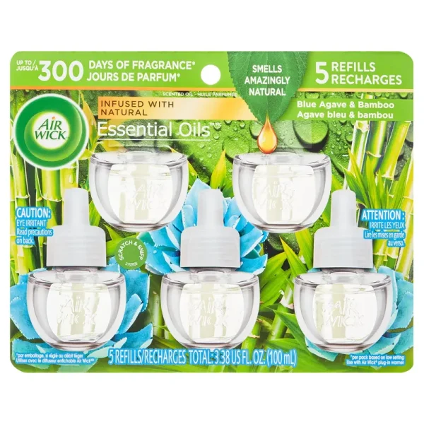 Air Wick Essential Oils Scented Oil Refills, Blue Agave & Bamboo - 5 pack, 0.67 fl oz refills