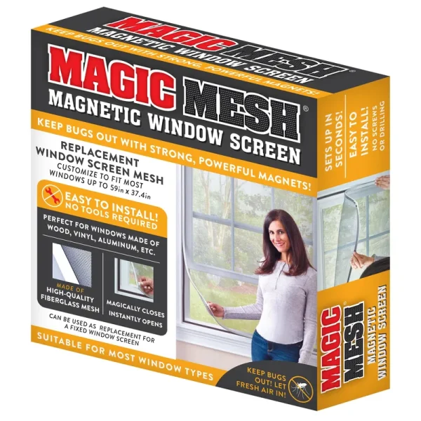 Magic Mesh 37.4 x 59 in. Magnetic Replacement Window Screen Fiberglass, Clear