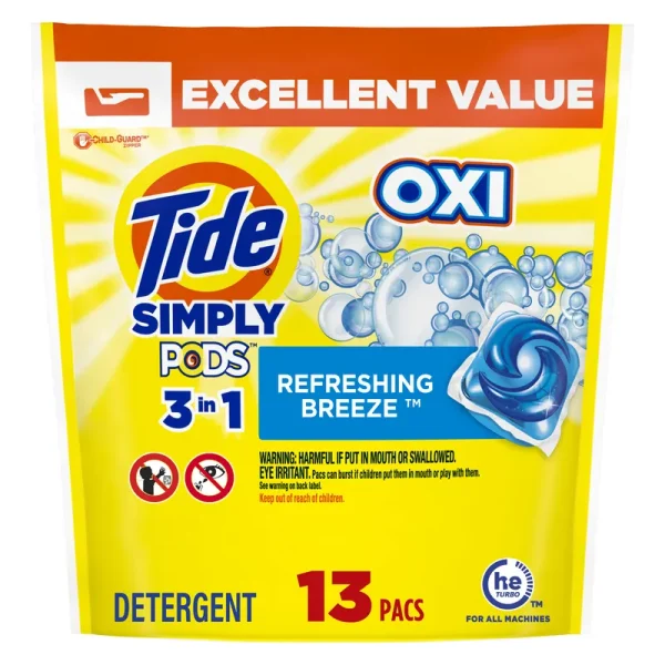 Tide Simply Pods Detergent, Oxi, Refreshing Breeze, 3 in 1 - 13 pacs, 206 g