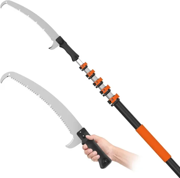 30FT Reach Pole Saw for Tree Trimming, Telescoping Tree Pruner Extendable with 5 - 24FT Extension Pole, Manual Saw for Yard, Garden, Patios