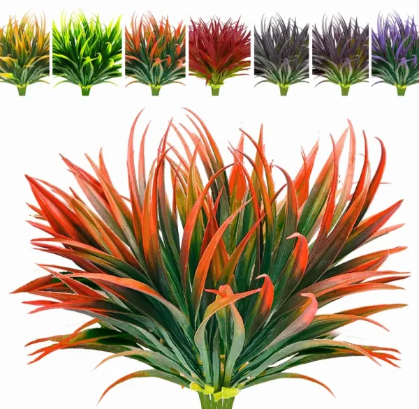 AUMVEYI 8 Pcs Outdoor Fake Plants UV Resistant Artificial Tall Grass Plants Faux Tropical Flowers Bushes D��cor Fall Winter Summer Planters Patio